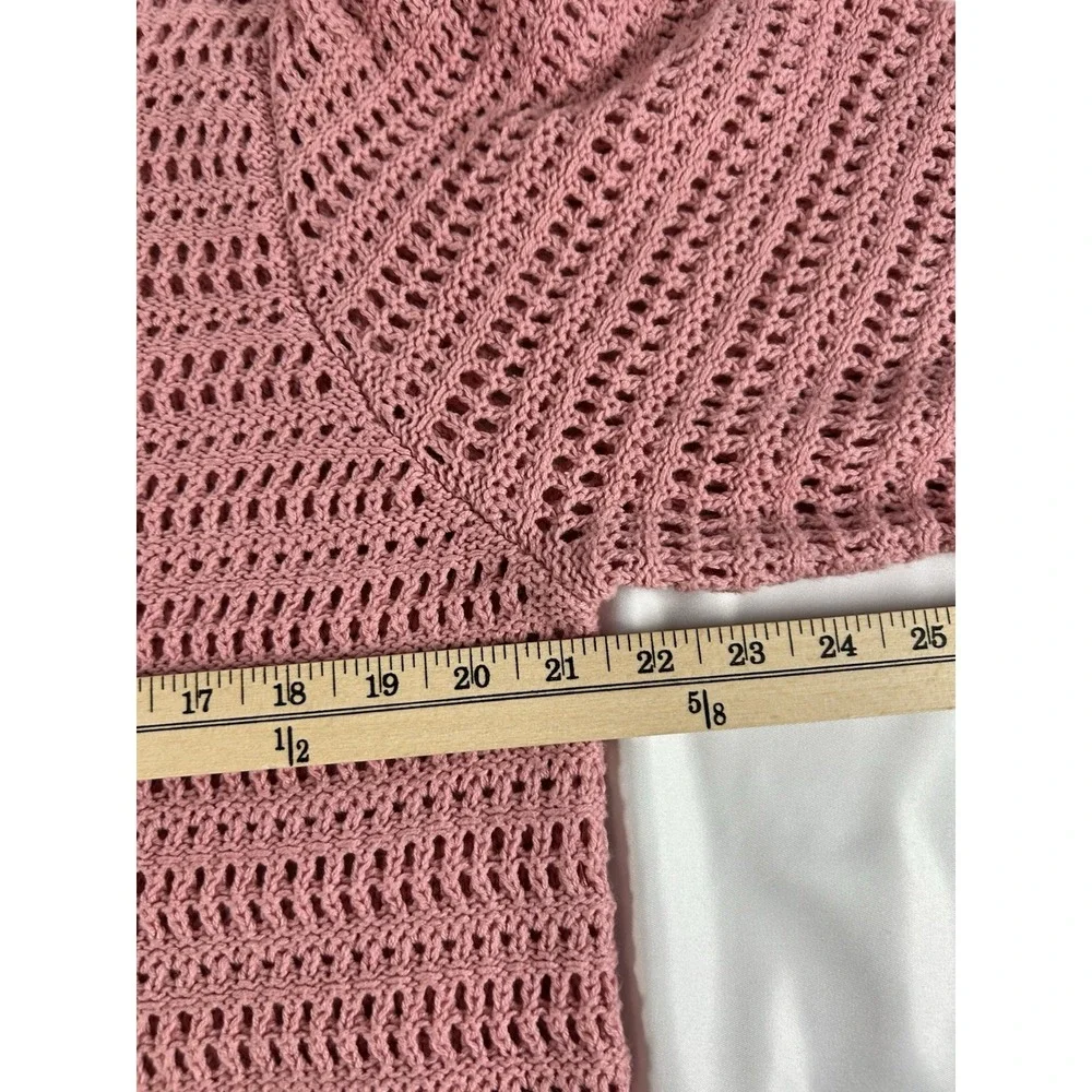 Sonoma Women Crochet Sweater XL Pink Short Sleeve Cotton Knit Boho Pullover